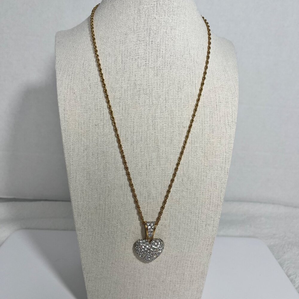 Swarovski Gold-Tone Necklace With Pave Crystal Heart Pendant & Chain - Picture 2 of 7